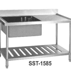 Meja Wastafel 1 Bak dengan Tatakan Ukuran Besar (Stainless Steel Sink Table) : SST-1585